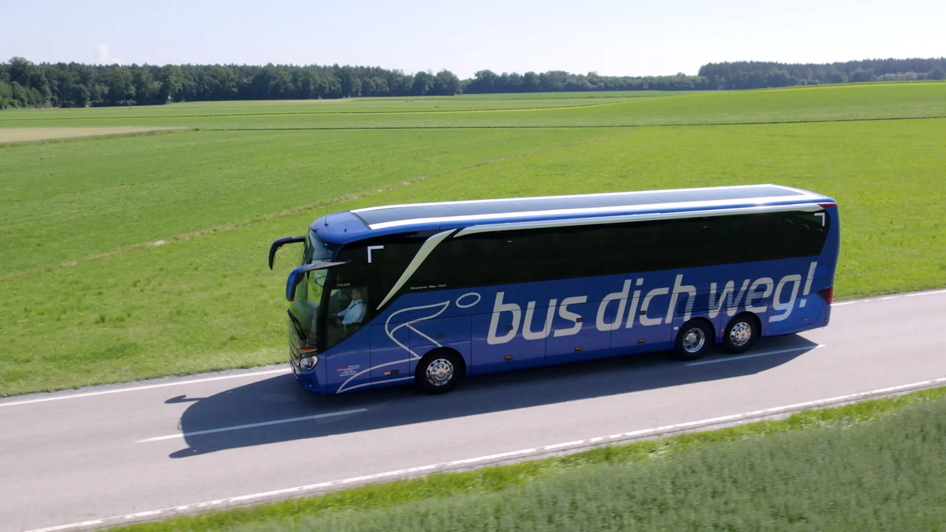 "Bus dich weg!" Bus auf Wiese